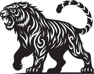 Angry tiger roar Silhouette isolated on white background Minimalist tiger vector shape icon