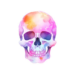 Obraz premium A colorful skull with pink, purple, and blue paint