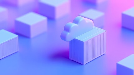 Obraz premium 3D illustration of a cloud computing infrastructure with container concept on a vibrant background, representing modern tech innovation.