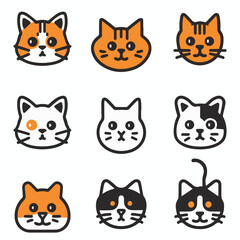 Fototapeta premium Vector outline icon set of cats