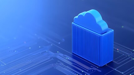 Fototapeta premium 3D illustration of a cloud server on a digital circuit board background, representing cloud computing and online data storage technology.