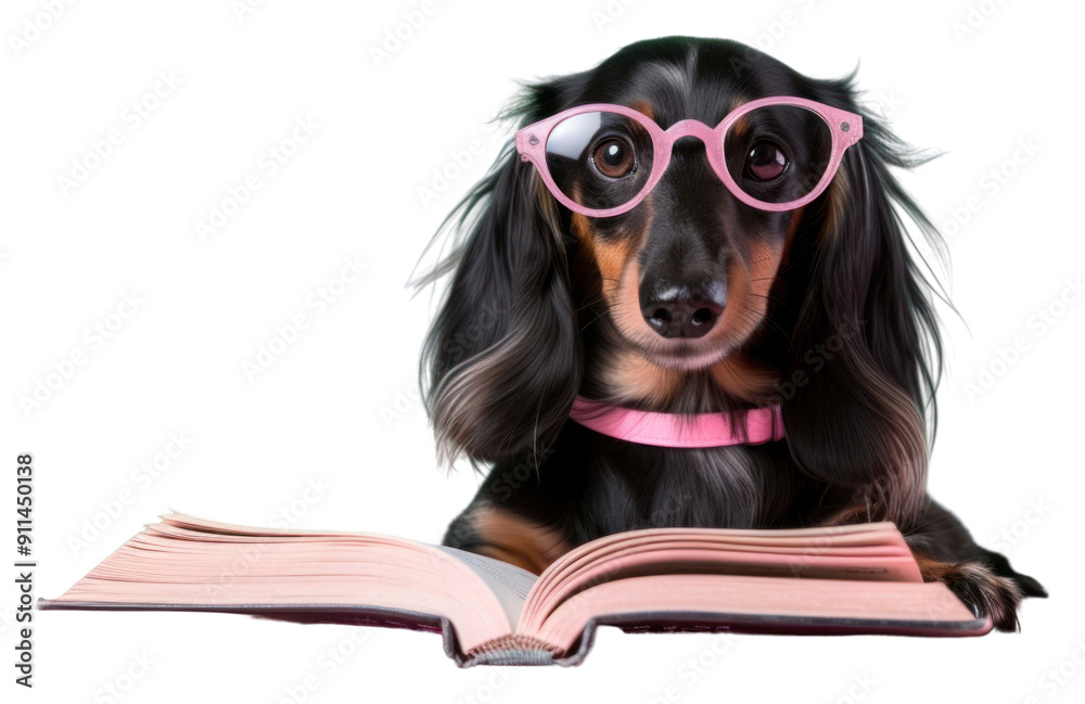 Canvas Prints png glasses reading publication dachshund.