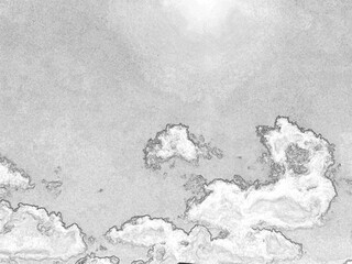 Naklejka premium Summer white fluffy cumulus clouds in the deep blue sky. Pencil drawn sketch illustration, sketchy draft