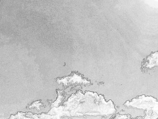 Fototapeta premium Summer white fluffy cumulus clouds in the deep blue sky. Pencil drawn sketch illustration, sketchy draft