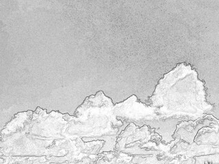 Fototapeta premium Summer white fluffy cumulus clouds in the deep blue sky. Pencil drawn sketch illustration, sketchy draft