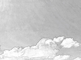 Summer white fluffy cumulus clouds in the deep blue sky. Pencil drawn sketch illustration, sketchy draft