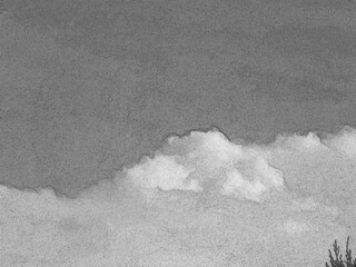 Fototapeta premium Summer white fluffy cumulus clouds in the deep blue sky. Pencil drawn sketch illustration, sketchy draft