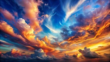 Celestial Canvas: A Symphony of Vibrant Clouds Against a Deep Blue Sky  Generative AI