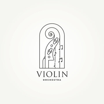 minimalist violin neck of cello with a tone line art icon logo vector illustration design. simple modern musical instrument logo concept