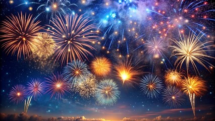 Fototapeta premium Celestial Symphony: A Night Sky Illuminated by Fireworks AI generated