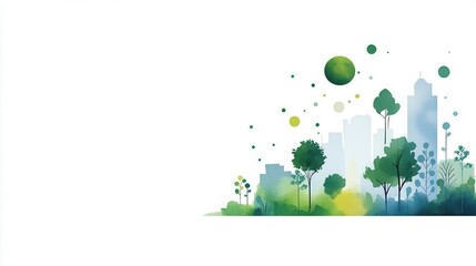 Smart city park with AI managed greenery, flat design, vivid watercolors, urban sustainability technology