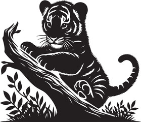 Baby tiger Silhouette isolated on white background Minimalist tiger vector shape icon