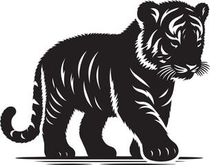 Obraz premium Baby tiger Silhouette isolated on white background Minimalist tiger vector shape icon