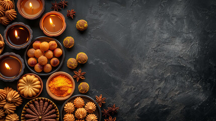 Diwali symbol concepts with light drop splash isolated on dark background. Generative AI Illustration.