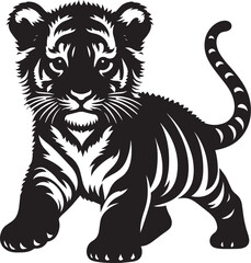 Baby tiger Silhouette isolated on white background Minimalist tiger vector shape icon
