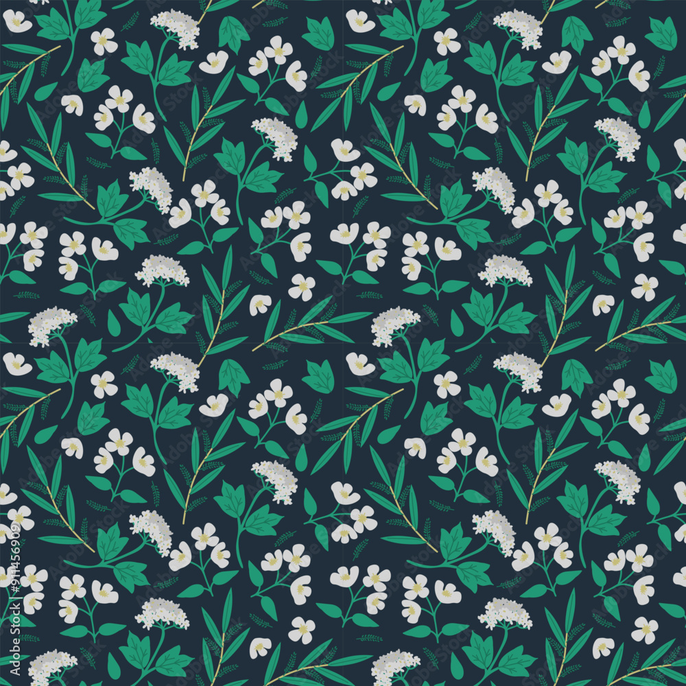 Sticker Seamless decorative forest flowers pattern