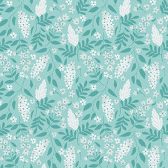 Seamless forest decorative white flowers