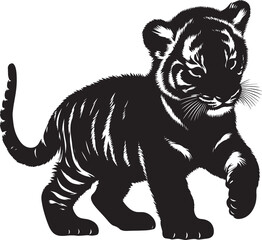Baby tiger Silhouette isolated on white background Minimalist tiger vector shape icon
