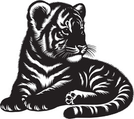 Baby tiger Silhouette isolated on white background Minimalist tiger vector shape icon