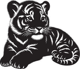 Baby tiger Silhouette isolated on white background Minimalist tiger vector shape icon