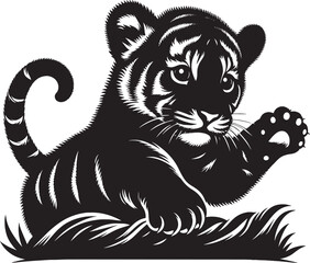 Baby tiger Silhouette isolated on white background Minimalist tiger vector shape icon