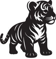 Baby tiger Silhouette isolated on white background Minimalist tiger vector shape icon