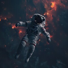 Astronaut Floating in Cosmic Nebula
