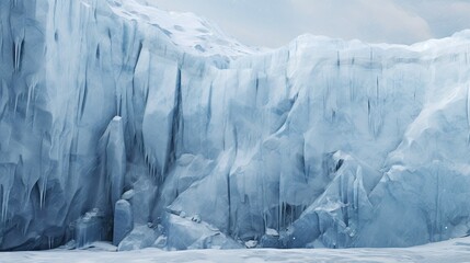 Glacier Wall with Icicles and Snowfall