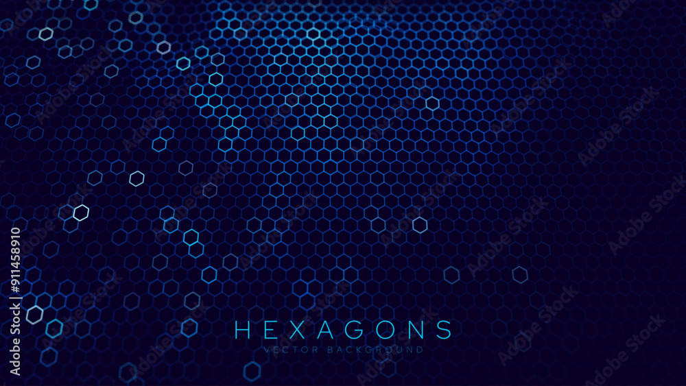 Poster Hexagonal Abstract Technology Background. Hexagons Pattern for Hi-Tech Communication Design. Hi-tech Cyber Hexagon Sci-Fi Game Banner Grid. Vector Illustration