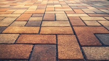 Fototapeta premium Brick block paving an empty walkway, emphasizing the clean and organized look of the paver floor.