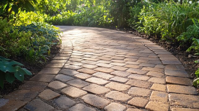 Brick block paving on a garden path, illustrating the natural and structured look of the paver floor.
