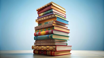 Fototapeta premium A World Within Pages: A Book Stacked High with Colorful, Intricately-Detailed Illustrations Generative AI
