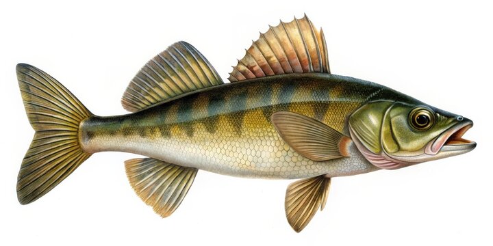 Antique of a freshwater zander fish , zander, Striped, freshwater, fish, Sander lucioperca, vintage,aquatic, animal