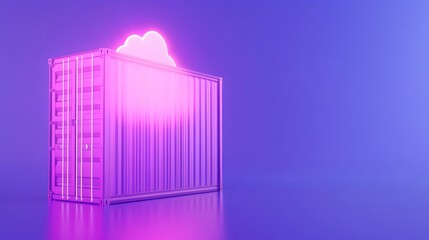 Obraz premium A digital container with a glowing cloud symbol, representing cloud storage and computing in a futuristic, neon-lit setting.