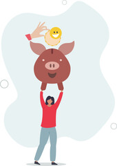 Money to buy happiness, saving for happy retirement or pay for happy lifestyle concept.flat design with people.