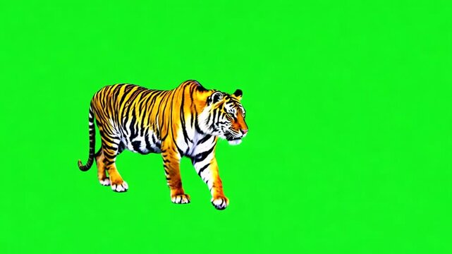 Tiger slowly walking seamlessly looped on green screen
