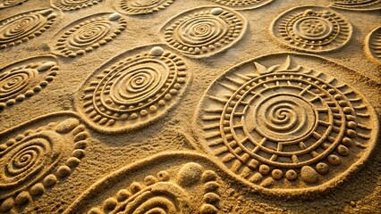 Obraz premium Aztec Dance: Rhythmic Footprints in Sand generative AI