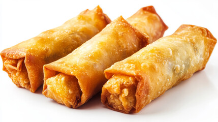 Crispy deep-fried spring rolls with a golden-brown crust on a white background.