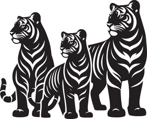 Group of tiger Silhouette isolated on white background Minimalist tiger vector shape icon