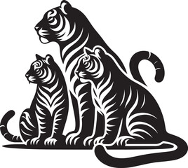 Group of tiger Silhouette isolated on white background Minimalist tiger vector shape icon