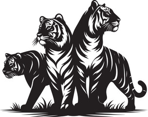 Group of tiger Silhouette isolated on white background Minimalist tiger vector shape icon