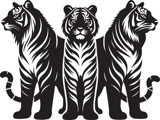 Group of tiger Silhouette isolated on white background Minimalist tiger vector shape icon