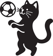 Silhouette vector illustration of cute cat playing with a ball. Kitten outline with ball.
