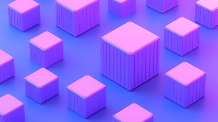 Obraz premium Abstract 3D rendering of pink cubes on blue background. Modern geometric pattern with vibrant colors, suitable for tech and design concepts.
