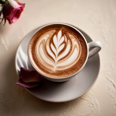 Latte Art Coffee Cup with Rose Petal
