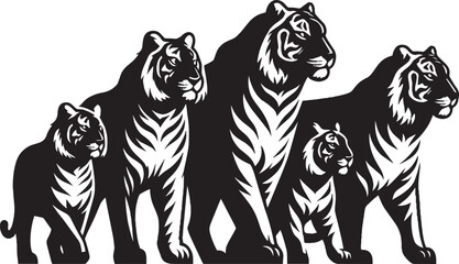 Group of tiger Silhouette isolated on white background Minimalist tiger vector shape icon