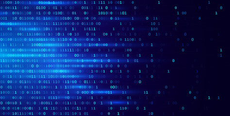 Blue Binary Data Software Programming Code Background. Random Parts of Program Code. Digital Data Technology Concept. 1 0 Machine Code. Random Binary Data Matrix Wide Vector Illustration.