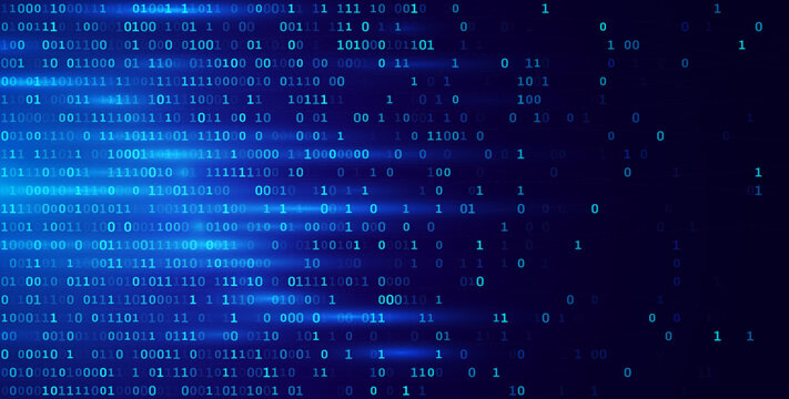 Blue Binary Data Software Programming Code Background. Random Parts of Program Code. Digital Data Technology Concept. 1 0 Machine Code. Random Binary Data Matrix Wide Vector Illustration.