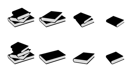 Monochrome icon set of book, pile of books. Logo isolated on transparent background. Vector illustration