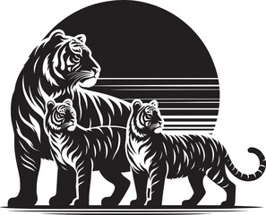 Group of tiger Silhouette isolated on white background Minimalist tiger vector shape icon